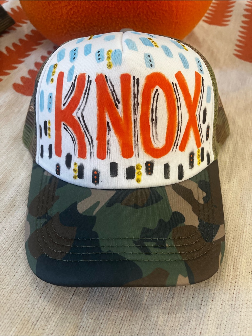 Hand Painted Tennessee Vols Knox Camouflage Trucker Hat - Orange Lettering